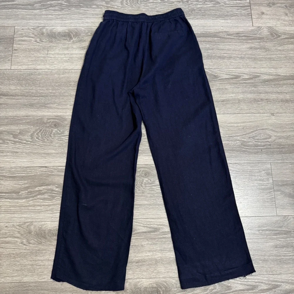 Zara Women Navy Blue Wide Leg‎ Drawstring Elastic Waist Loose Fit Pants Size S